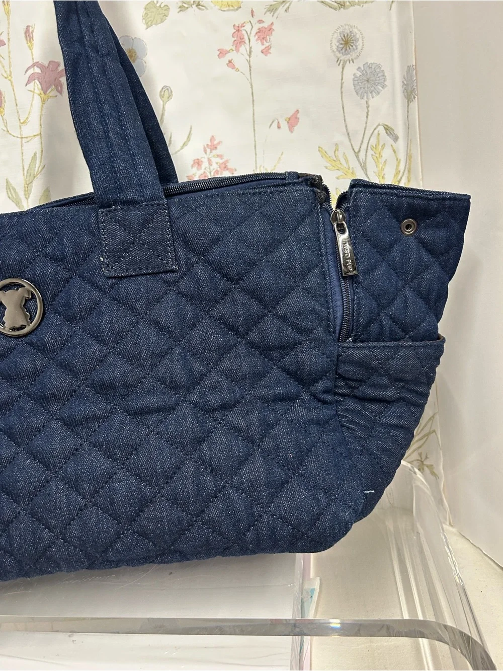 Quilted Navy Pet Carrier Tote with Shoulder Straps - Brand: